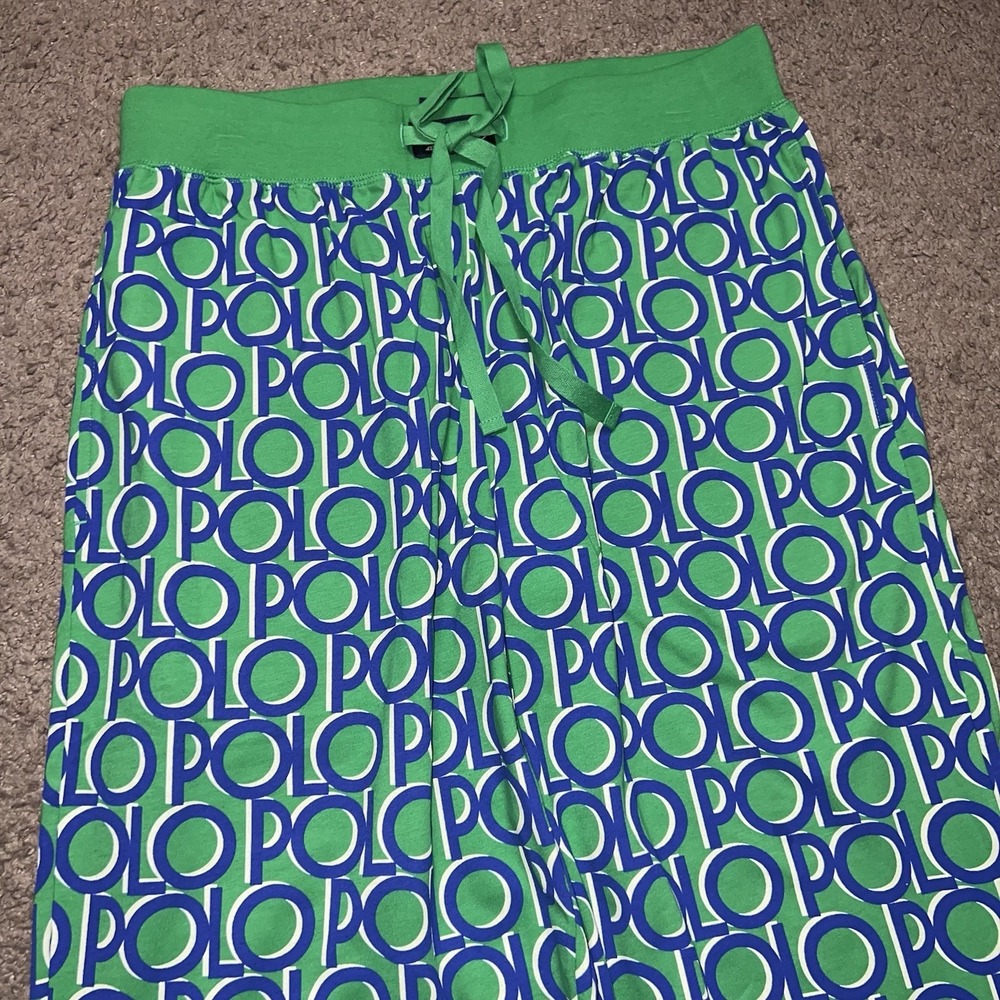 Polo Ralph Lauren Sleepwear Pajama Mens size Medium Green Polo AOP Logo  EUC